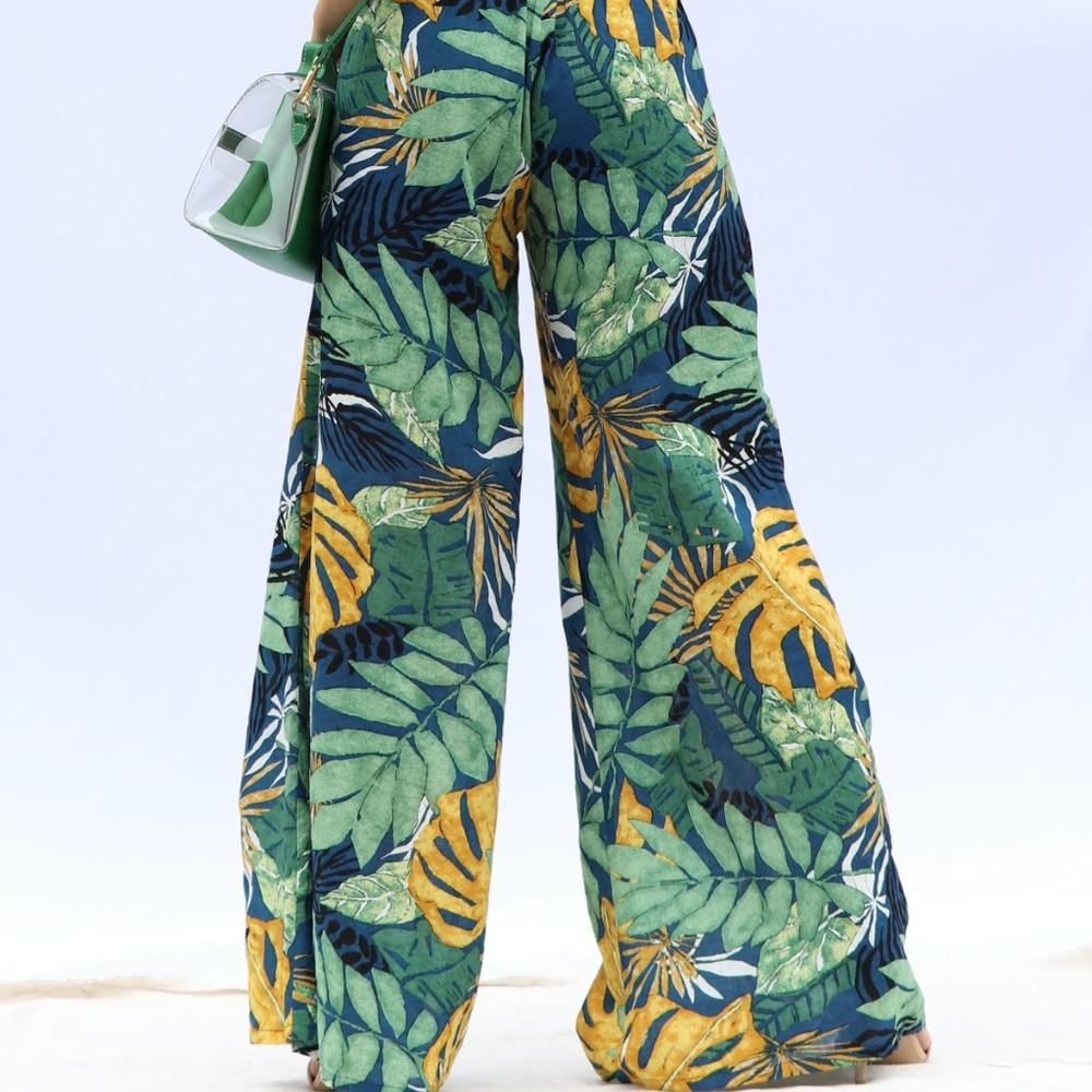 NWT 2pc Tropical Jumpsuit - Halter Top, Wide Legs - Picture 7 of 8